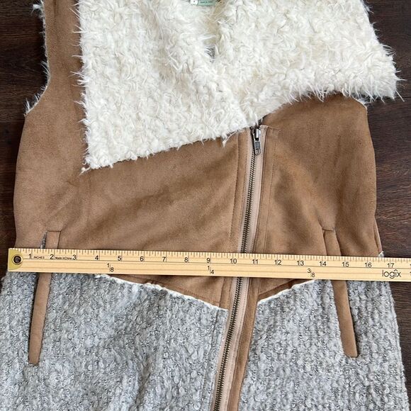 Saturday Sunday Anthropologie Faux Suede Sherpa Moto Long Zip Vest Cozy Western - Picture 14 of 14